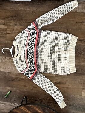 Merona Cream Fair Isle Crewneck Sweater with Pink and Black Yoke